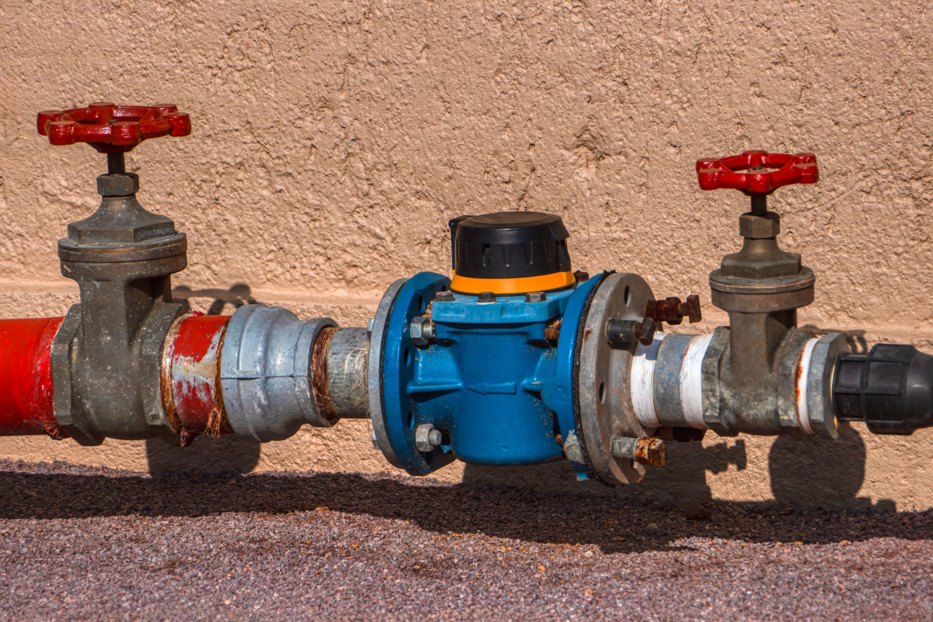 water valves with industrial pressure stabilizer outdoors